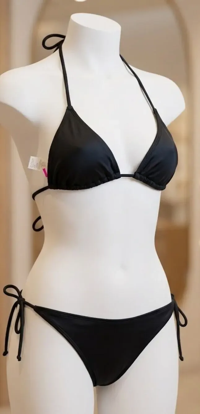 OP Ocean Pacific Black Bikini Set Size S Small (3-5) Triangle Top Tie Side...